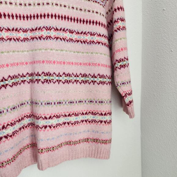 Vintage Y2K GAP Wool Fair Isle Knit Sweater Cardigan Pink Stripe S/M - Picture 9 of 10